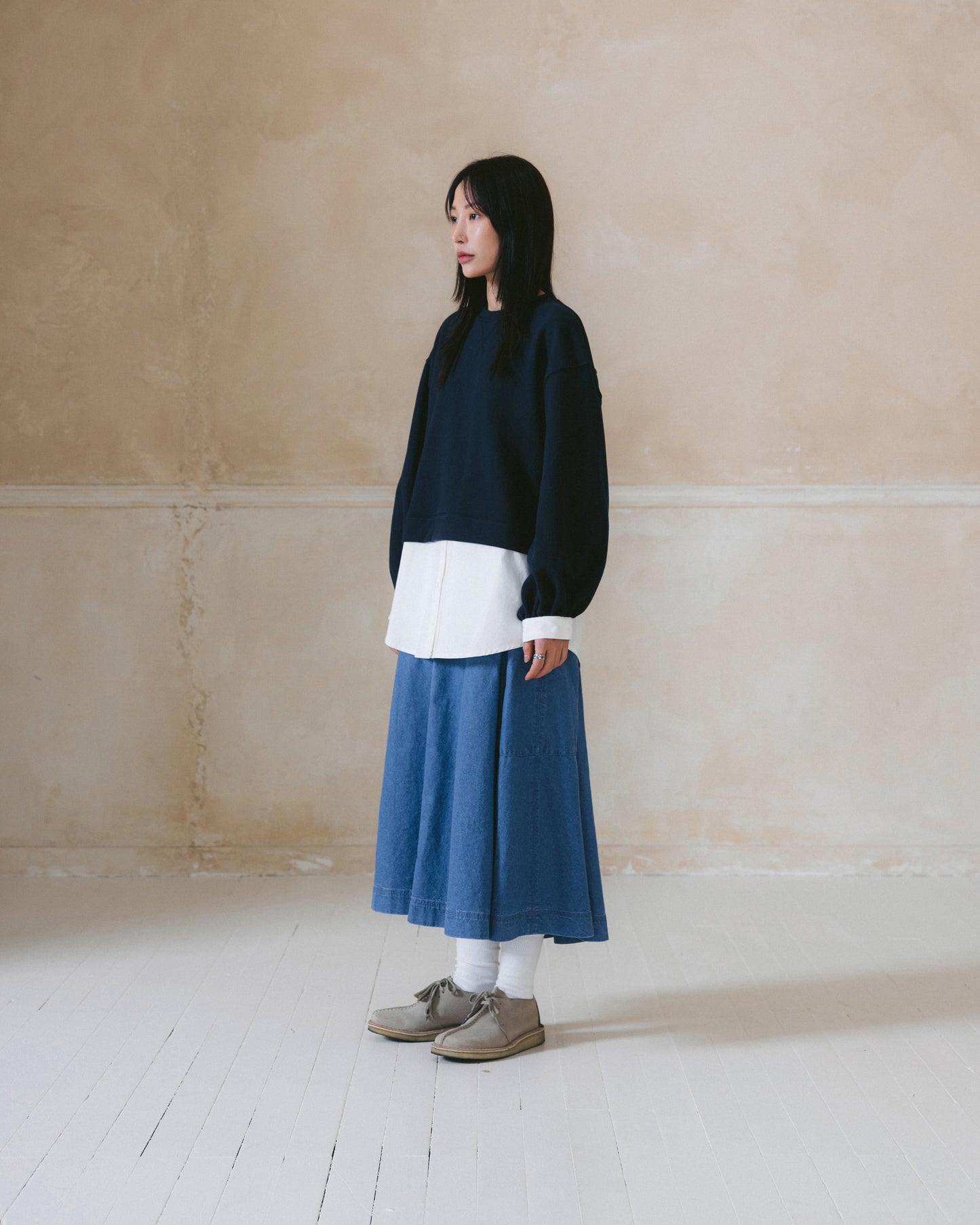 [AG.W] Belt Bloom Denim Skirt - Blue Denim