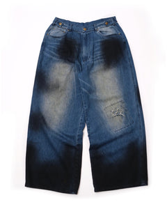 Footloose Tycoon Painted & Faded Wide-Leg Distressed Jeans