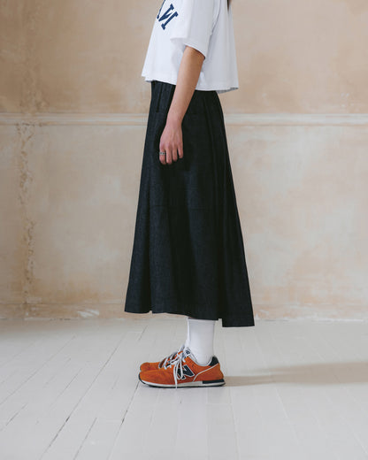 [AG.W] Belt Bloom Denim Skirt - Black Denim