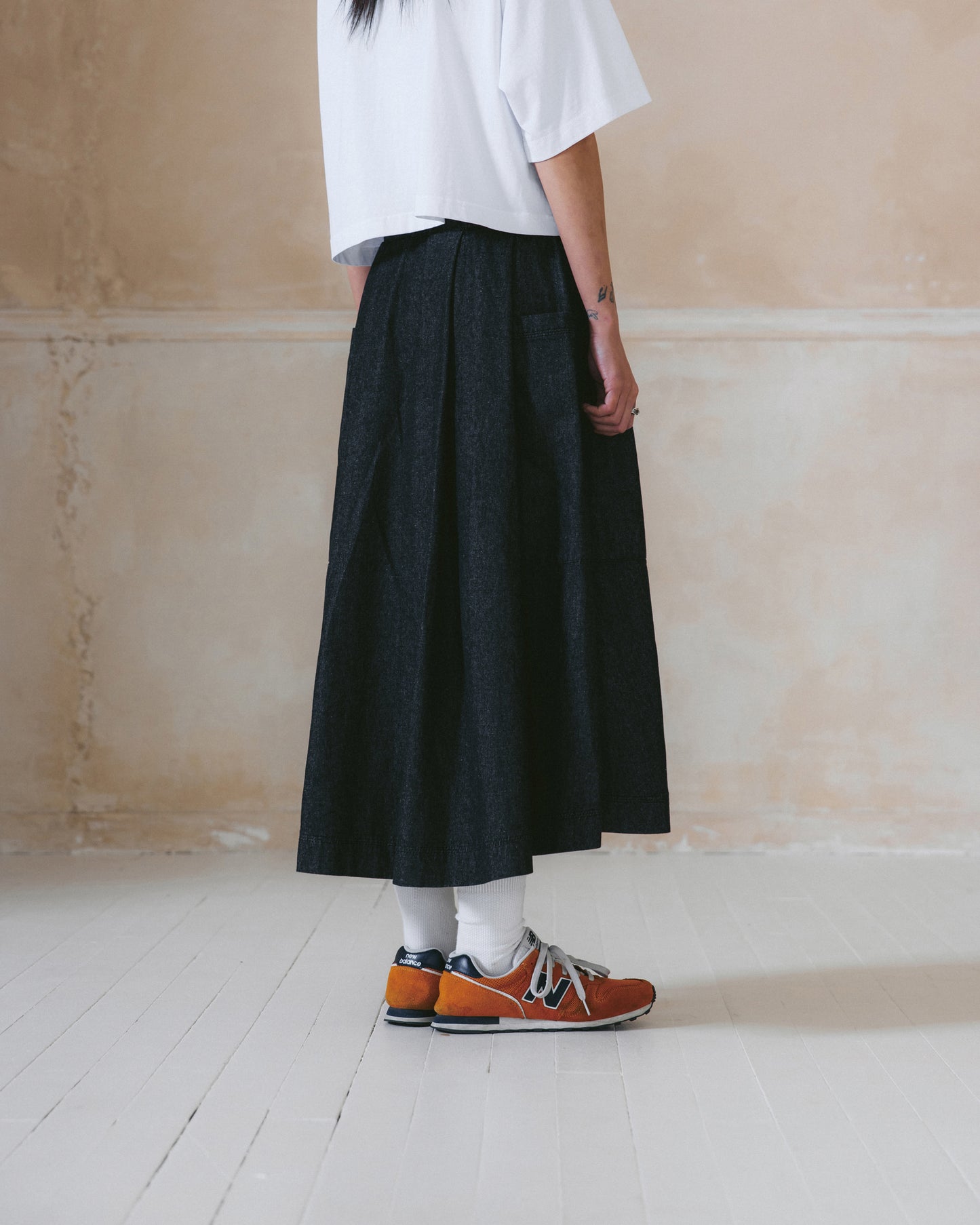 [AG.W] Belt Bloom Denim Skirt - Black Denim