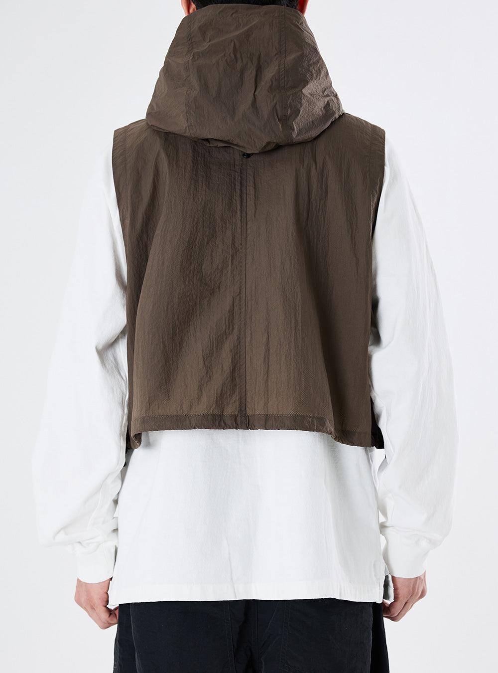 HOODED CROP VEST / UMBER