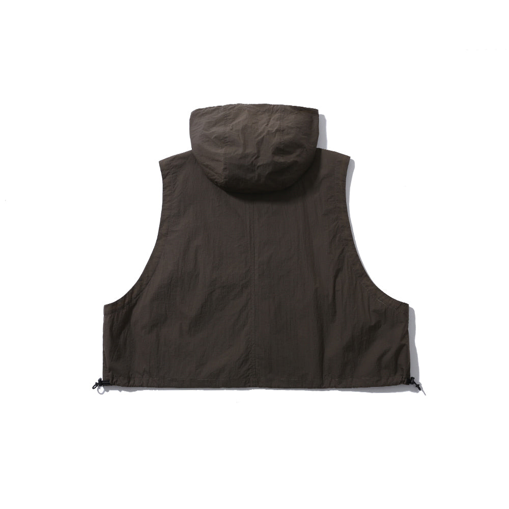 HOODED CROP VEST / UMBER