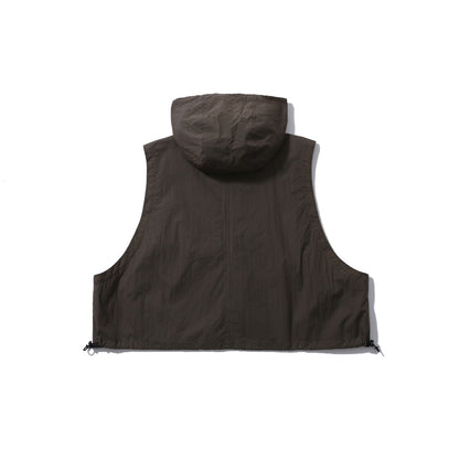 HOODED CROP VEST / UMBER