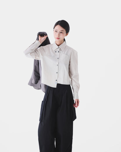 AW24-11 T Asymmetric Cropped Shirt（WHITE）