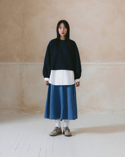 [AG.W] Belt Bloom Denim Skirt - Blue Denim