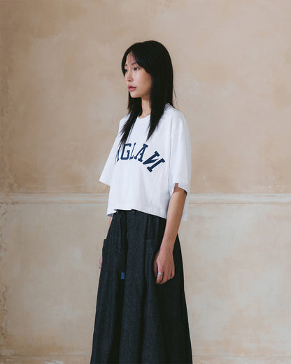 [AG.W] Applique Crop Half Tee - White