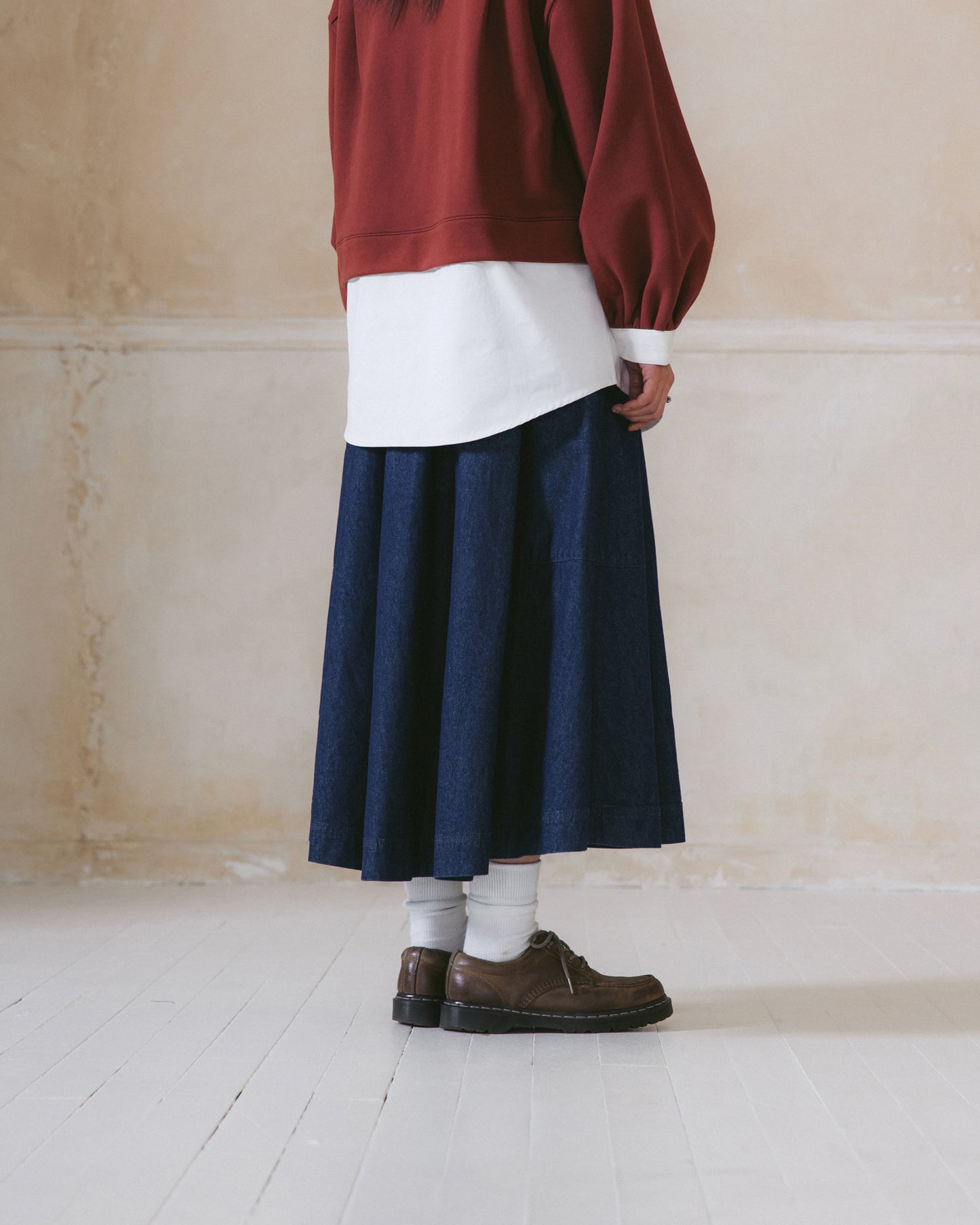 [AG.W] Belt Bloom Denim Skirt - Indigo Denim