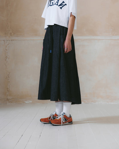 [AG.W] Belt Bloom Denim Skirt - Black Denim