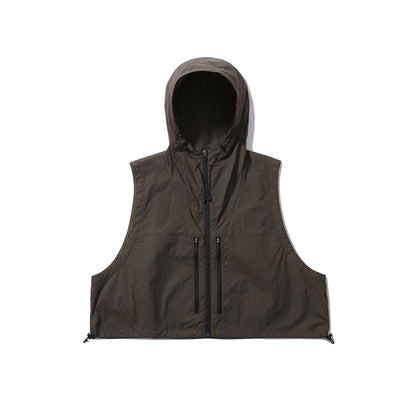 HOODED CROP VEST / UMBER