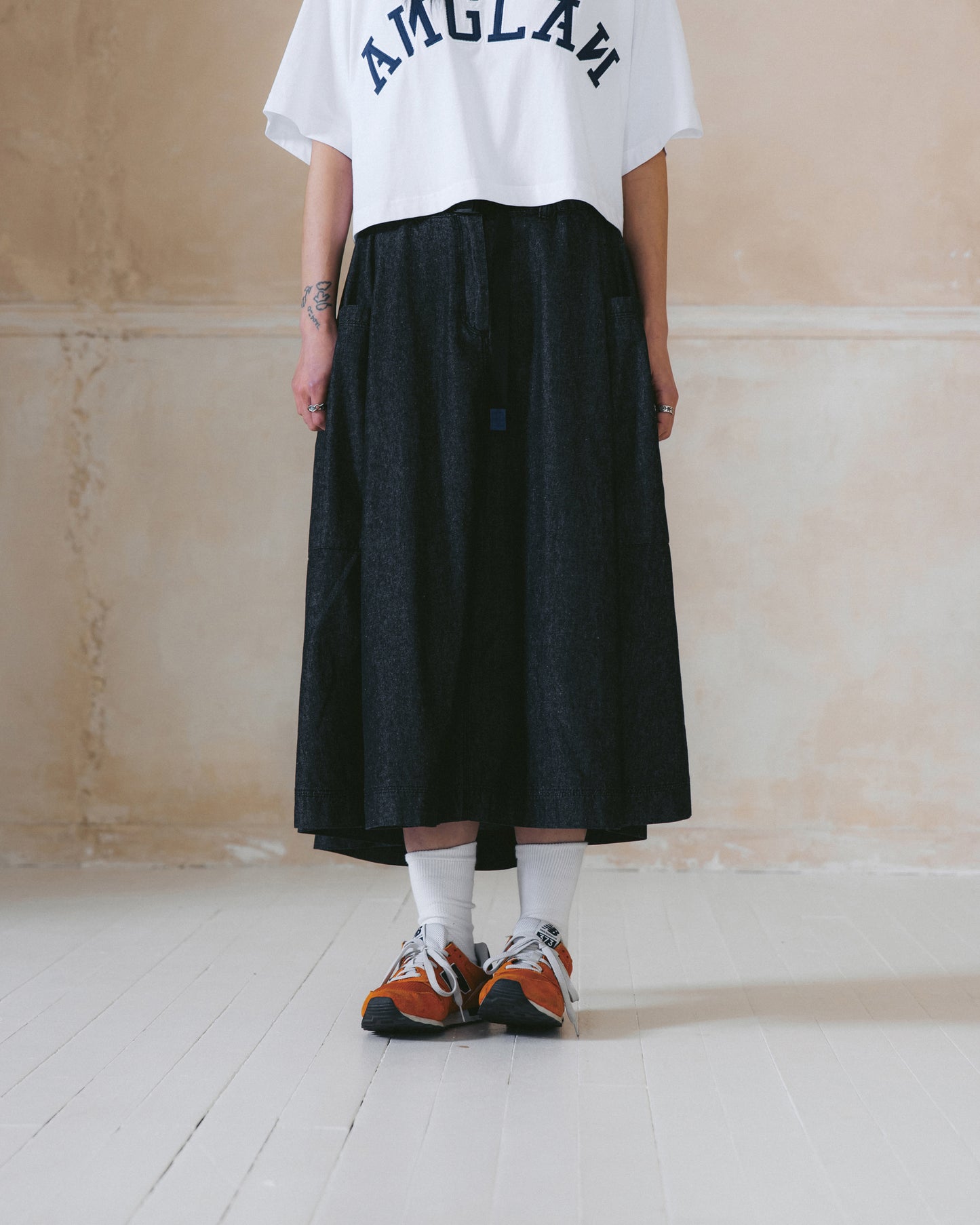 [AG.W] Belt Bloom Denim Skirt - Black Denim