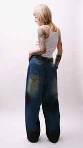 Footloose Tycoon Painted & Faded Wide-Leg Distressed Jeans