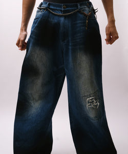 Footloose Tycoon Painted & Faded Wide-Leg Distressed Jeans