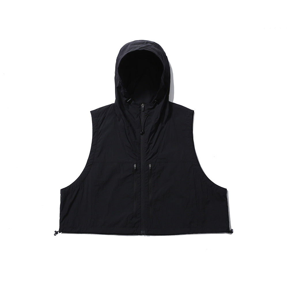 HOODED CROP VEST / BLACK