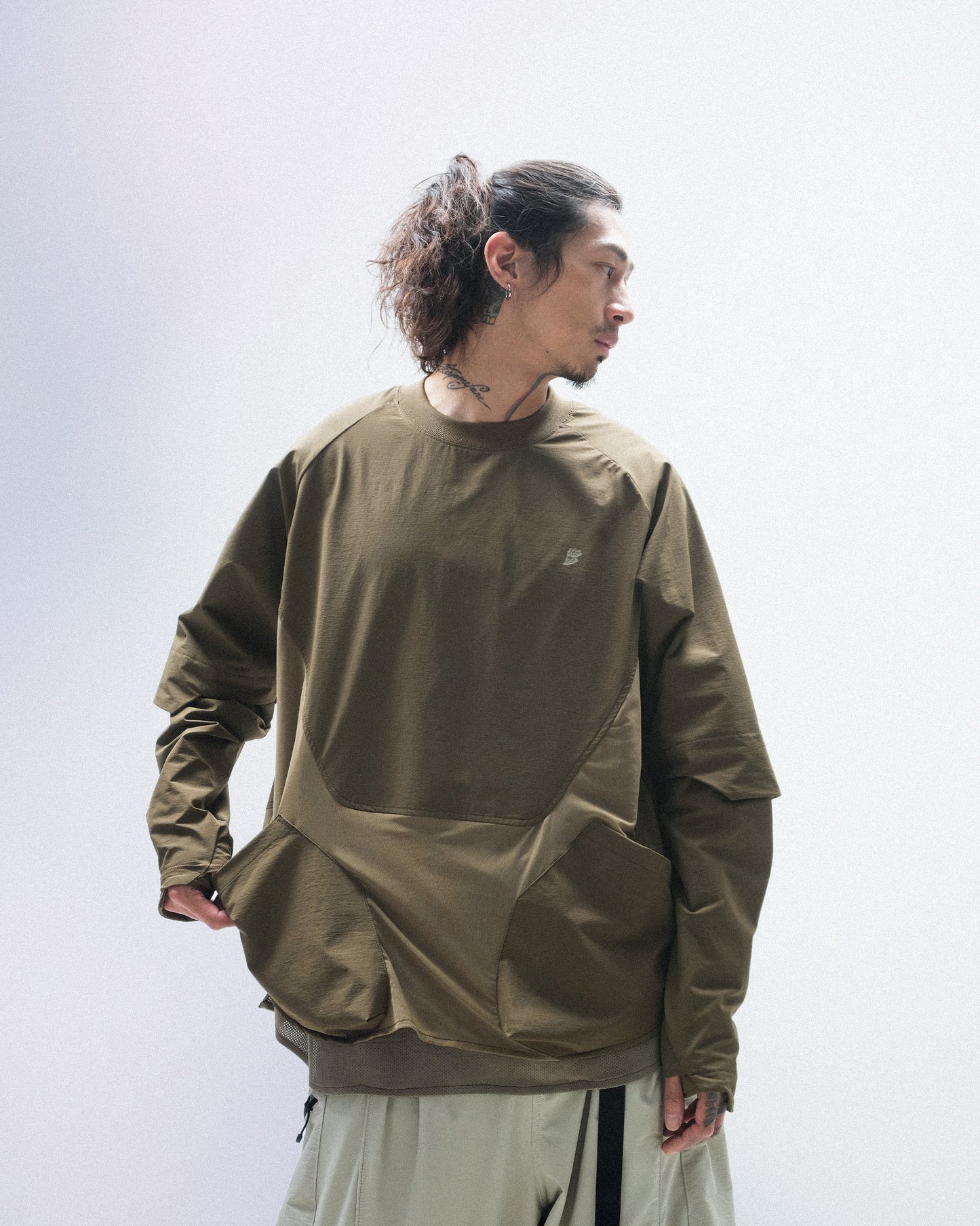 P.R.E /S24-PS-T1 Hierarchical Tornado Long Sleeves T-shirt (Beige Green)