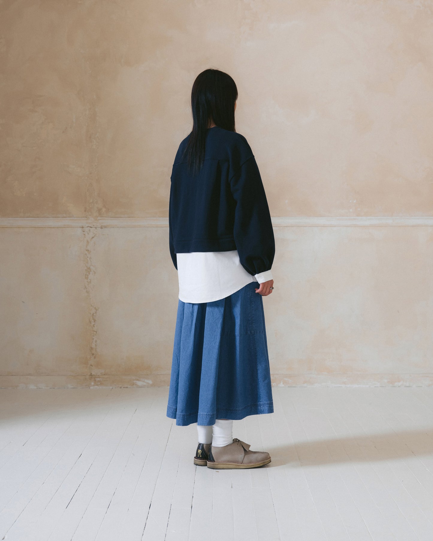 [AG.W] Belt Bloom Denim Skirt - Blue Denim