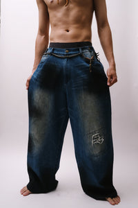 Footloose Tycoon Painted & Faded Wide-Leg Distressed Jeans