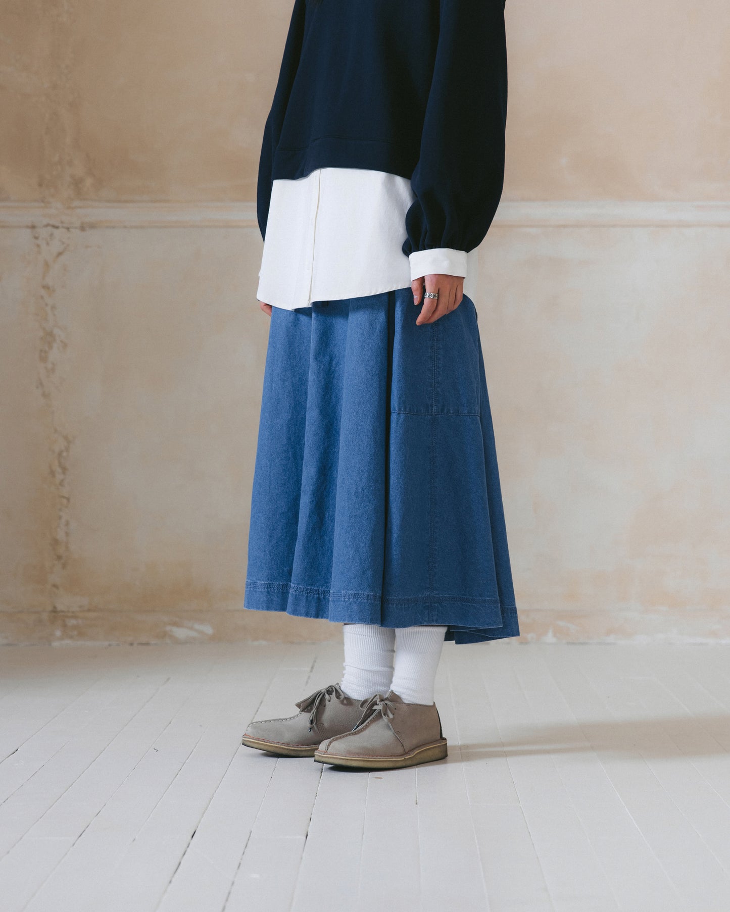 [AG.W] Belt Bloom Denim Skirt - Blue Denim