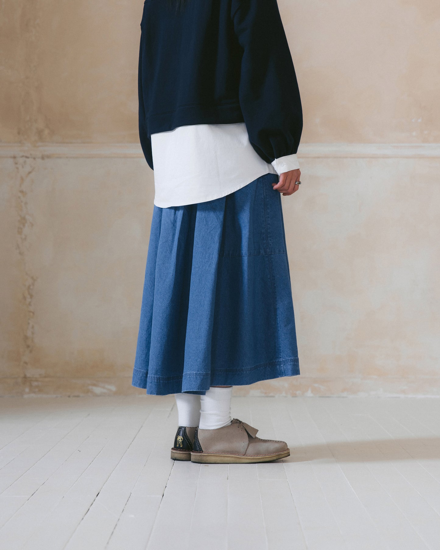 [AG.W] Belt Bloom Denim Skirt - Blue Denim