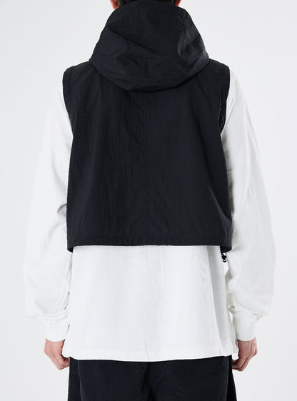 HOODED CROP VEST / BLACK