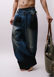 Footloose Tycoon Painted & Faded Wide-Leg Distressed Jeans