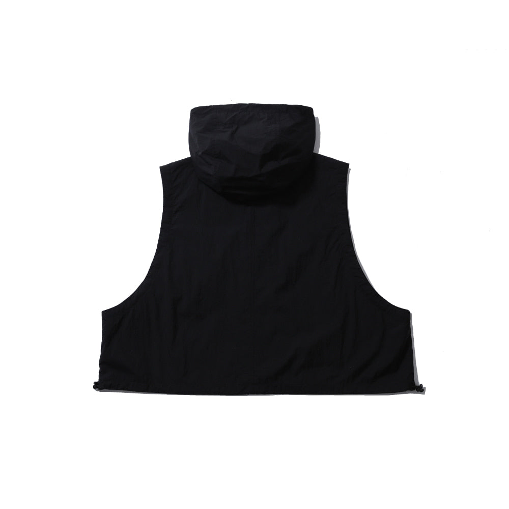 HOODED CROP VEST / BLACK